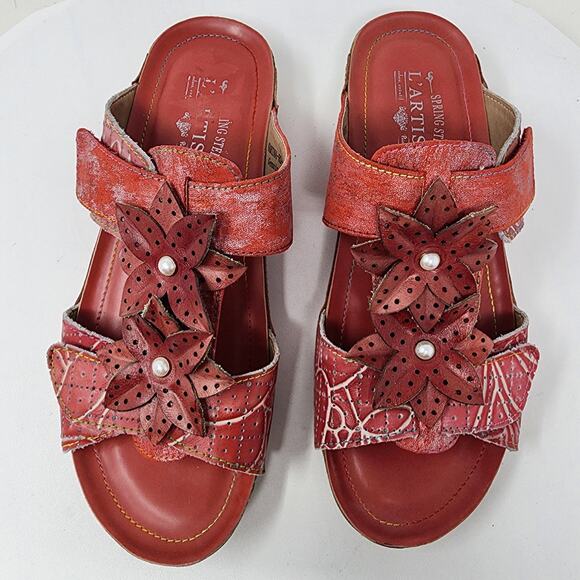 L'Artiste by Spring Step Karina Slide Sandals Women EU39/US8.5 Rouge Red Floral - Picture 3 of 12